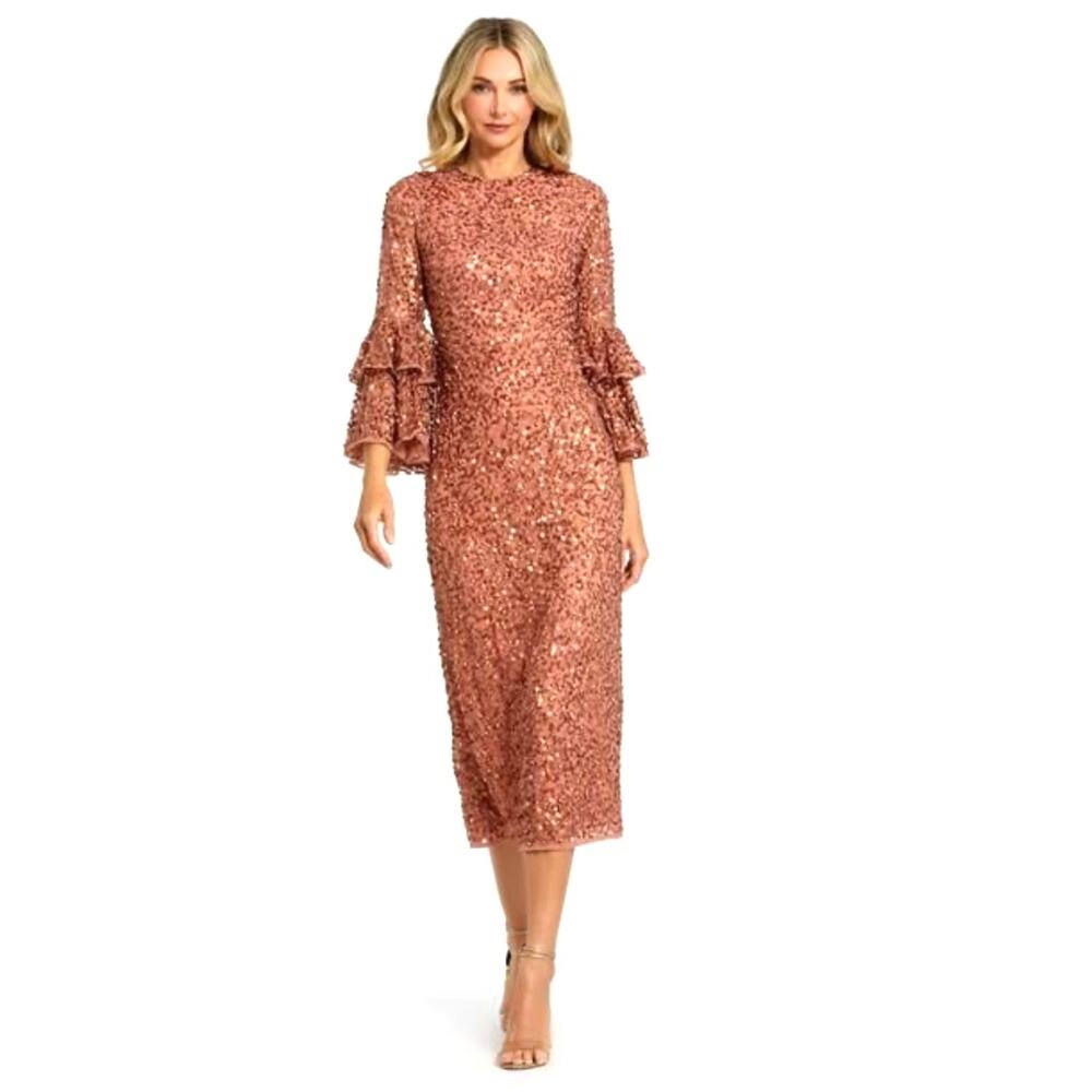 Mac Duggal 10802 Bell Sleeve Sequin Dress size 2 burgundy C10 - Picture 2 of 7